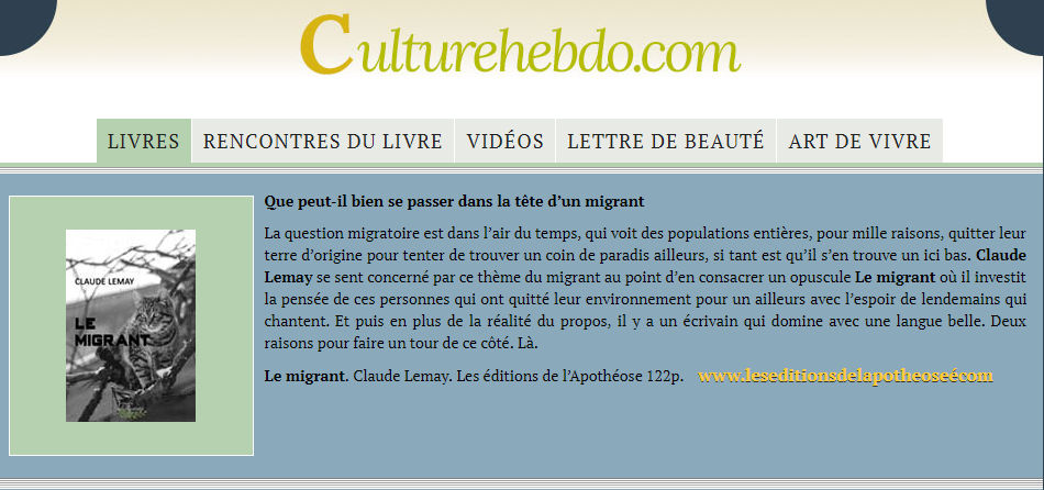 Le Migrant sur Culturehebdo.com